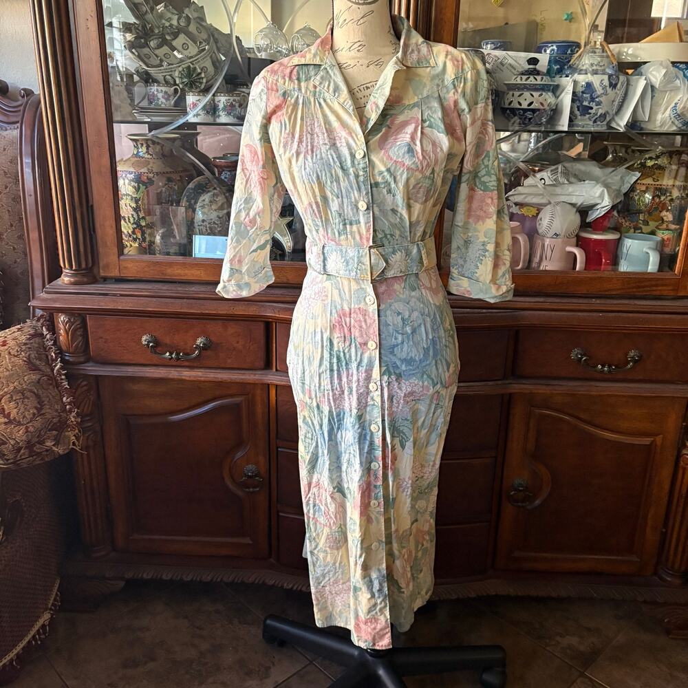 Byer Too Vintage Shirt Dress Juniors 3 Pastel Floral Button Front Belted Midi 90